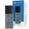 Image de Sonnette vidéo Ring avec batterie (dernière génération), disponible en noir et en gris, pour une utilisation à la maison ou au bureau. Résolution : 1920 x 1920 pixels. Angle de vue : 140°