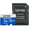 Image de Carte microSDXC Lexar Blue Plus 128 Go UHS-I A2 V30 Classe 10 jusqu'à 170 Mo/s avec adaptateur SD Bleu - Neuf