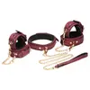 Image de Ensemble BDSM 6 pièces en daim avec menottes, collier et sangle - Bordeaux