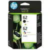 Image de HP 62 - Pack de 2 - noir pigmenté, couleur (cyan, magenta, jaune) - original - noir, couleur (cyan, magenta, jaune) - blister - cartouche d'encre - pour ENVY 55XX, 56XX, 76XX, Officejet 200, 250, 57XX, 8040 - Neuf