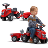 Image de Tracteur rouge Falk Baby Massey Ferguson avec remorque et accessoires. À partir de 1 an
