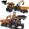 Image de Tracteur FALK Case IH avec pelle rétro, orange, avec remorque et godet mobile, pour les 3 à 7 ans