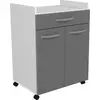 Image de chariot de 60 cm - 1 tiroir et 1 porte - 60 x 44 x 81 cm - couleur gris brillant