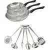Image de Set 3 poêles 20 24 et 28 cm en inox et 6 ustensiles inox Fackelmann Geneva