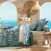 Image de Housse De Couette Coton Végétal Géométrique Réversible Uni Bleu 240x220 Cm
