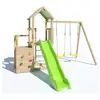 Image de Aire de jeux en bois TRIGANO ULTRA XPERIENCE avec toboggan, mur de grimpe, 2 balançoires et toit vert - Neuf
