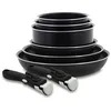 Image de MENASTYL - Batterie de cuisine amovible 8 pièces antiadhésives tous feux dont induction et lave-vaisselle   Lot de 3 poêles 20/24/28 cm + 3 casseroles 16/18/20 cm + 2 poignées amovibles sécurisées en occasion ou reconditionné
