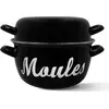 Image de MENASTYL, marmite en acier émaillé noir de 18 cm, avec le logo "ECRITUR", d'une capacité de 2 litres, et un couvercle 2-en-1 réversible, compatible avec toutes les sources de chaleur, y compris l'induction