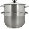 Image de MENASTYL, cuiseur à couscous de 10 litres en acier inoxydable avec couvercle en verre, compatible avec les plaques à induction, diamètre de 24 cm, équipé de 4 poignées en acier inoxydable