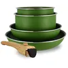 Image de MENASTYL - Batterie de Cuisine Amovible Empilable - Tous Feux Dont Induction - Revêtement Céramique Antiadhésif sans PFAS - Gamme Colorama - Couleur Olive - 2 Poêles + 2 Casseroles + 1 Poignée en occasion ou reconditionné
