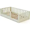 Image de JURABABY - Lit enfant au sol en bois SONHO MINI - 70x140 - Blanc Perle | Avec barrière amovible gauche ou droite | Lit enfant avec sommier à lattes