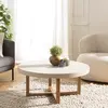Image de DAK - Table basse ronde 92x92cm en béton et bois de teck beige