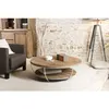 Image de Macabane - Sixtine - Table Basse Coque Ronde 100x100cm Double Plateau Teck Recyclé Métal Blanc