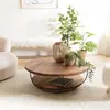Image de SIXTINE - Table basse double plateau 100x100cm bois teck recyclé métal noir