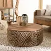 Image de SIXTINE - Table basse ronde diam85 rotin plateau bois de teck recyclé