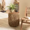 Image de SIXTINE - Table d'appoint ronde diam40 rotin plateau bois teck recyclé