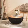 Image de SIXTINE - Table basse ronde diam65 plateau bois teck recyclé rotin noir