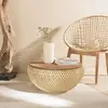 Image de SIXTINE - Table basse ronde diam68 plateau bois teck recyclé rotin beige