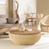 Image de SIXTINE - Table basse ronde diam 100 en rotin beige bois teck recyclé