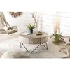 Image de Macabane - Clara - Table Basse Ronde 90x90cm Bois Teck Naturel Pieds Épingles Scandi Métal Noir