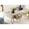 Image de Macabane - Clara - Table Basse Rectangulaire 2 Tiroirs Branches Bois Teck Naturel - Pieds Épingles Scandi Métal