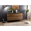 Image de Macabane - Maxence - Buffet Naturel Et Noir 3 Portes Bois Teck Recyclé Métal Et Pieds Métal Gris Anthracite