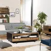 Image de DANDY - Table basse 4 tiroirs 1 niche bois Pin recyclé naturel et noir