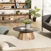 Image de DANDY - Table basse ronde 90x90cm bois Pin recyclé plateau noir