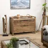 Image de SANDY - Commode marron 2 tiroirs bois Pin recyclé poignées métal noir