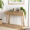 Image de Macabane - Rodrigo - Console Couleur Naturelle 2 Tiroirs Bois Cannage