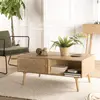Image de RODRIGO - Table basse couleur naturelle 2 tiroirs 1 niche bois cannage