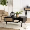 Image de Macabane - Angelo - Table Basse Noire Bois 2 Tiroirs Cannage 1 Niche