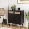 Image de Macabane - Angelo - Buffet Bois Noir 2 Tiroirs Cannage 2 Portes