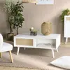 Image de SANDRO - Table basse 2 tiroirs 1 niche cannage naturel et bois blanc