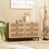 Image de MARCEAU - Commode en bois 6 tiroirs cannage naturel pieds métal noir