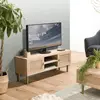 Image de ALINE - Meuble TV bois 2 niches 2 portes toile de jute pieds doré