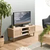 Image de Aline - Meuble Tv Bois 2 Niches 2 Portes Toile De Jute Pieds Doré