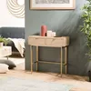 Image de Macabane   Console En Mdf Plaqué Frêne 2 Tiroirs   Pieds Métal Doré   Dimensions 80 X 34 X 79 Cm   Style Scandinave Élégant