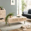 Image de Macabane   Table Basse Fixe 110x60x40 Cm   Bois Clair Mdf Plaqué Frêne   2 Tiroirs En Toile De Jute   Pieds Métal Doré