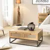 Image de CHARLIE - Table basse bois 4 tiroirs effet cannagemarron