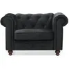 Image de Cotecosy   Fauteuil Club Chesterfield Velours Noir   Assise Profonde Et Moelleuse   Largeur 111 Cm   Style Élégant Et Intemporel