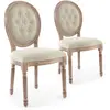 Image de MENZZO Lot de 2 chaises médaillon Louis XVI Bois massif patiné et Tissu capitonné Beige
