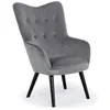 Image de Cotecosy   Fauteuil Club Scandinave Klarys Velours Gris   Haut Dossier Capitonné   Assise Moelleuse   Pieds En Bois Noir   Dimensions L64 X P75 X H99 Cm