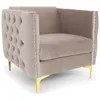Image de Cotecosy   Fauteuil Relax Capitonné En Velours Taupe   Assise Moelleuse   Accoudoirs Capitonnés Avec Clous Dorés   Dimensions L83 X P70 X H74 Cm