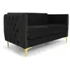 Image de Cotecosy   Canapé Droit 2 Places Capitonné En Velours Noir   Profonde Assise Moelleuse   Pieds Dorés En Métal   Dimensions L145 X P70 X H74 Cm