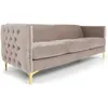 Image de Cotecosy   Canapé Droit 3 Places En Velours Taupe   Accoudoirs Capitonnés   Pieds En Métal Doré   Dimensions L 204 X H 74 X P 70 Cm