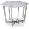 Image de MENZZO Table hexagonale 120cm Zadig Verre Effet marbre blanc et pied Métal Argent