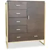 Image de MENZZO Buffet haut 5 tiroirs et 1 porte Edgar L90cm Bois Marron et Métal Or