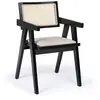 Image de MENZZO Chaise design avec accoudoirs et cannage rotin Hiro Bois foncé et Tissu Beige