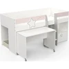 Image de CasaDolce Ensemble lit superposé et bureau STELLA, rose, gris et blanc, 109x203,6x103 cm, en aggloméré, surface de couchage 90x200 cm, bureau sur roulettes, boîte de rangement